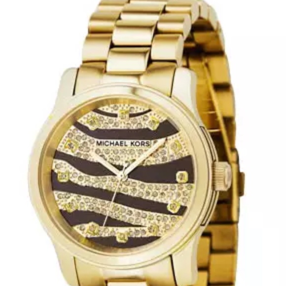 Michael Kors MK Crystal Gold Ladies Watch Black & Gold Authentic 5126 Midsize - Picture 1 of 13